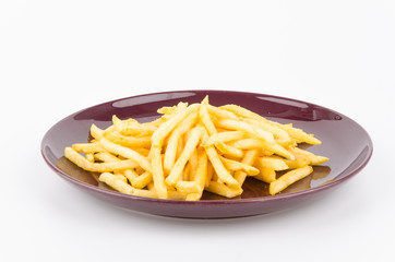 French fries dish isolated white background