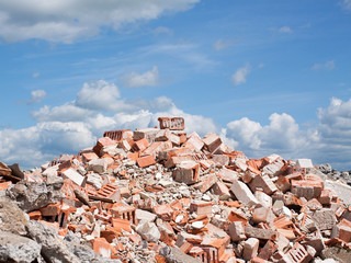 Concrete and brick rubble derbis on construction site