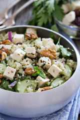 Salad with cucumber, couscous and feta