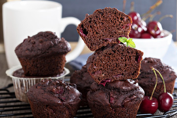 Chocolate muffins with cherry
