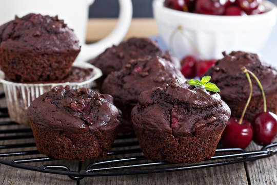 Chocolate muffins with cherry