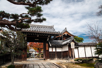 Traditional ancient wooden gate in Kyoto, Japan