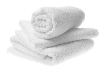 Fototapeta na wymiar White cotton towels stack isolated