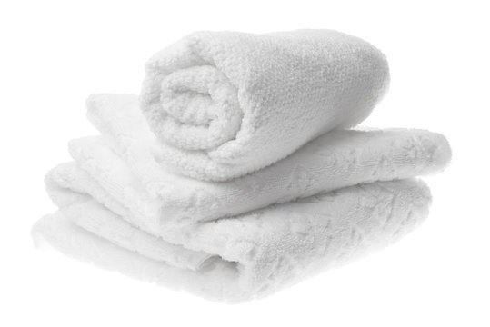 White cotton towels stack isolated