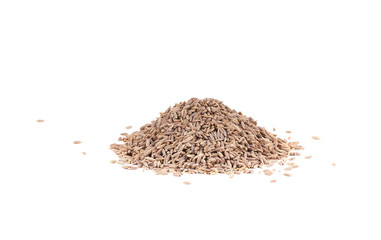 Pile of cumin seeds captured from side.