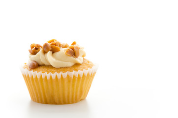 Nuts cupcake isolated on white background
