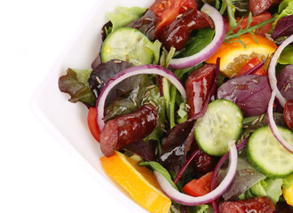 Salad with sausages.
