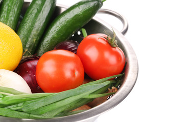 Vegetables in colander. Close up.
