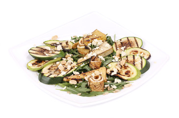 Salad with grilled vegetables and tofu.