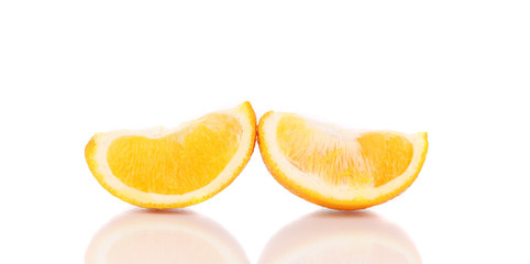 Ripe orange slices close up.