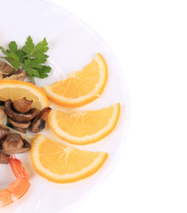 Shrimp salad with mushrooms.