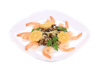 Shrimp salad with mushrooms.