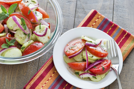 Classic summer  tomato and cucumber salad