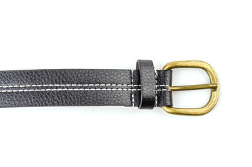 Black leather belt isolated white background
