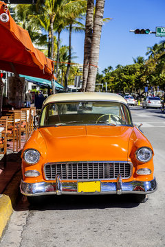 Classic American Car on South Beach, Miami.