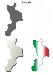 Fototapeta na wymiar Calabria blank detailed outline map set