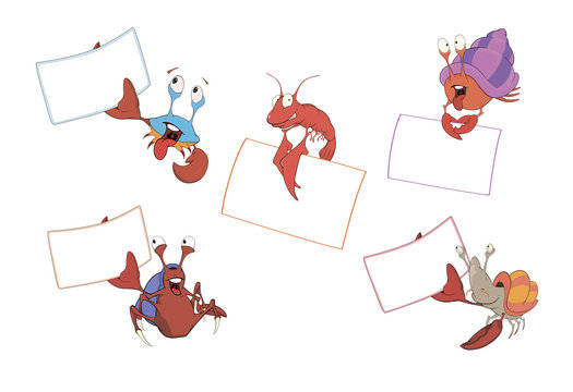 Set of crabs with the empty forms cartoon