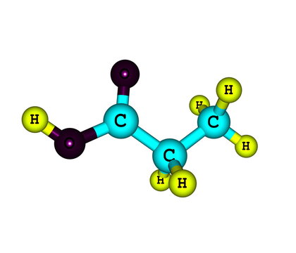 Propionic acid molecule isolated on white