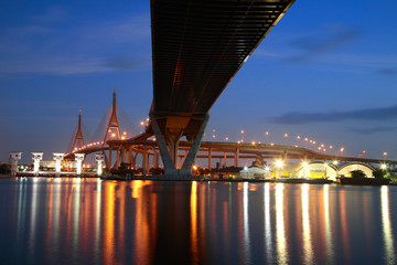 Fototapeta na wymiar Bhumibol Bridge at twilight sky in Bangkok