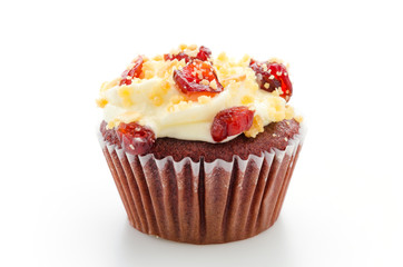 Red cupcake velvet isolated white background