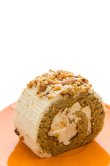 Roll coffee cake isolated on white background