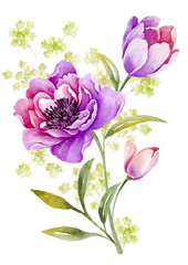 watercolor illustration flowers in simple background