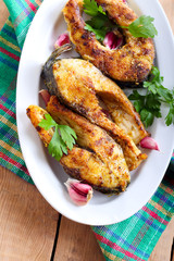 Fried carp pieces