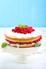 Lemon cake with raspberry,