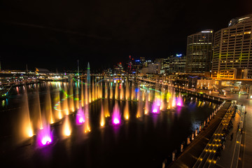 Fototapeta na wymiar Darling Harbour Light shown during Vivid Sydney festival