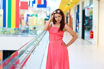 attractive red hair woman in fashion dress