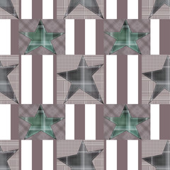 Seamless checkered kids patchwork stars pattern background
