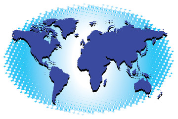 Continental of World Map on Blue Art Background