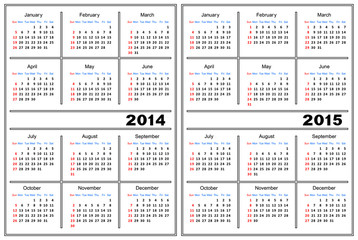 Calendar template. 2014,2015
