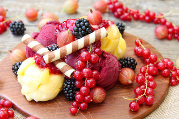 Fruchtsorbet mit Waffeln