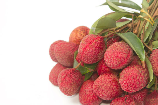 Fresh lychees with leaves
