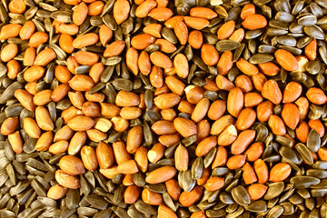 Peanut and sunflower seeds background