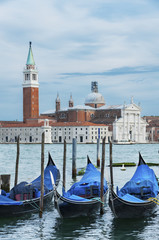 Gondolas floating in the Grand Canal, Venice, Italy