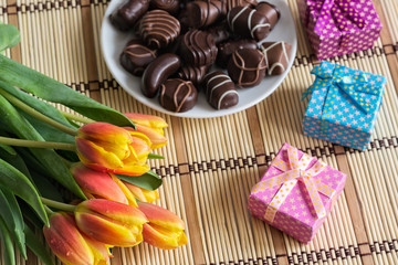 Tulips and Chocolate Candies