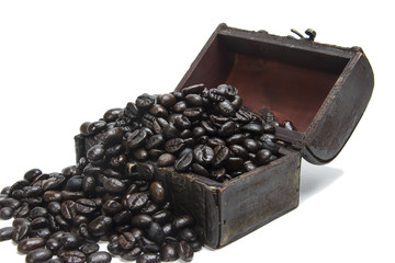 coffee beans in small chest