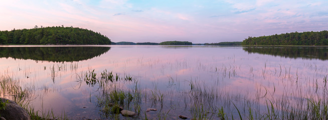 Panorama of the lake at dawn