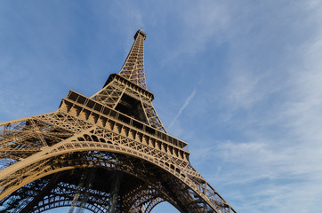 Fototapeta na wymiar Eiffel Tower with blue sky. France, Europe.