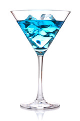 Blue tropical cocktail in martini glass