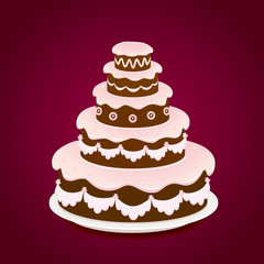 Birthday cake on red background