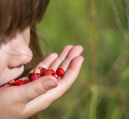 Девочка ест землянику