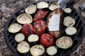Vegetables and bread with cheese