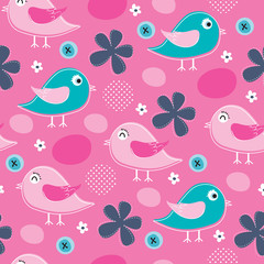 pink bird flower pattern vector illustration