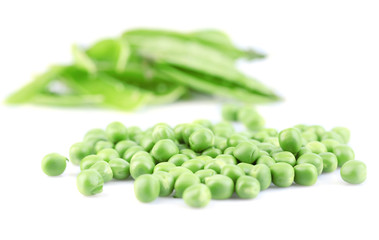 Fresh green peas isolated on white background