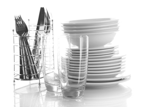 Clean dishes isolated on white