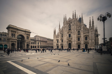 Fototapeta na wymiar Vintage looking Duomo di Milano gothic cathedral church, vintage