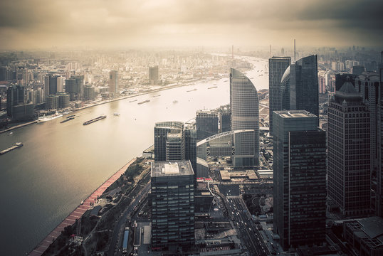vintage style of Shanghai cityscape from top view